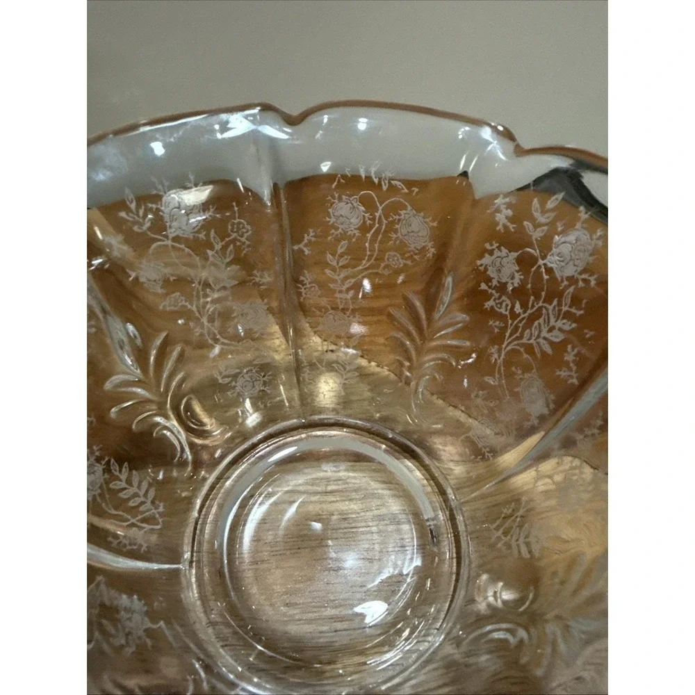 Vintage Etched‎ Glass Creamer Sugar Bowl Set Floral Cottagecore 3 piece